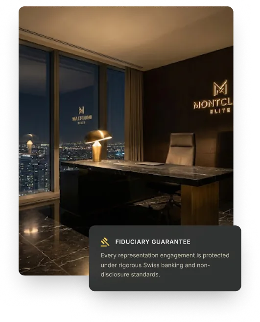 Montclair Elite executive office overlooking the city at night