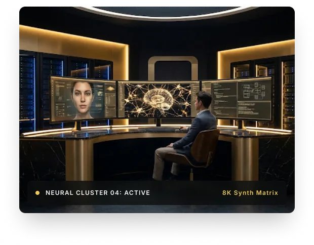 Neural cluster control room, 8K synth matrix active